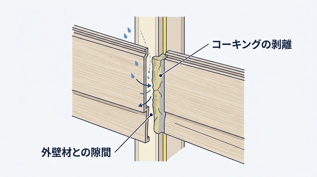 劣化したコーキング部分の断面図イメージ。